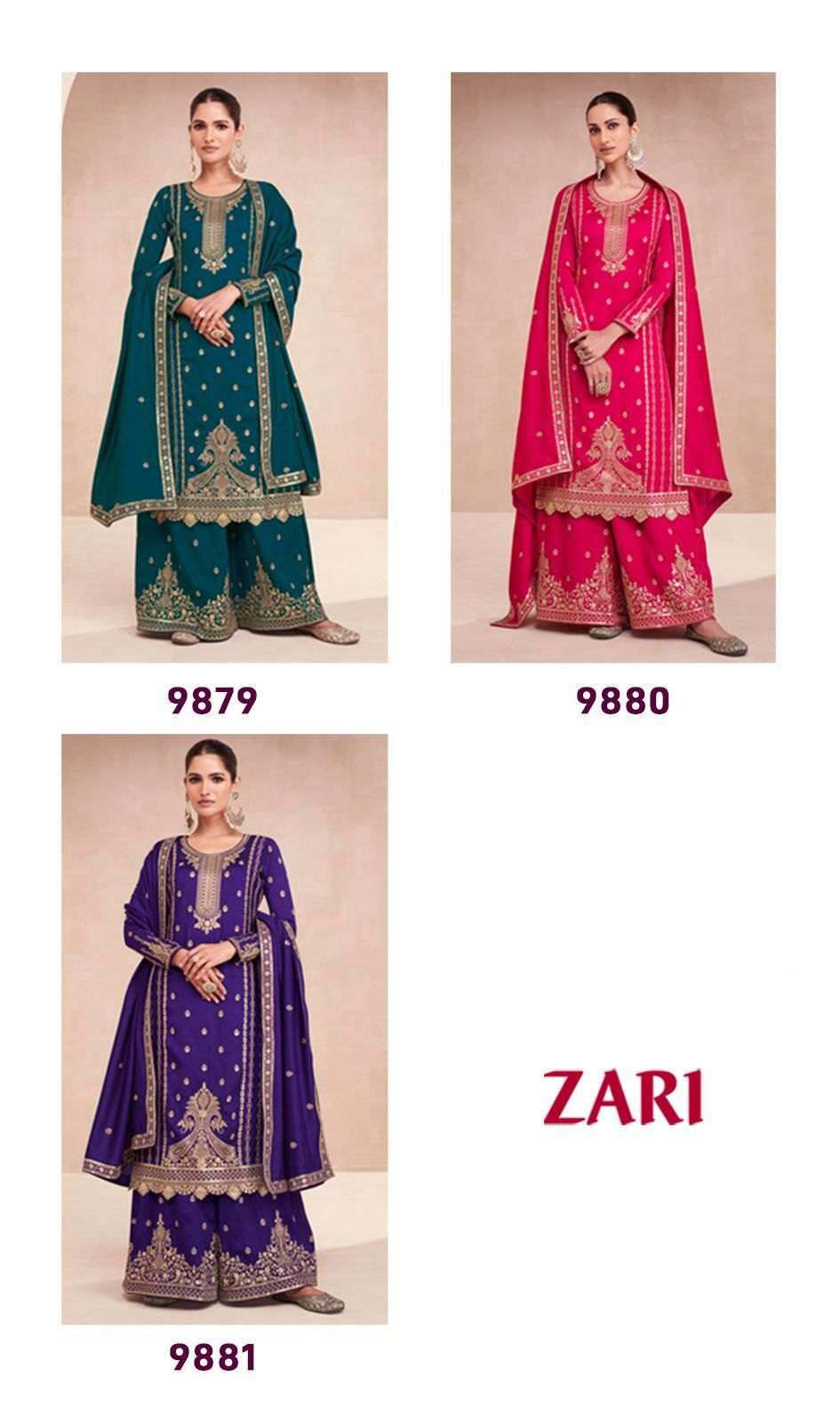 Zari 9879 To 9881 Premium Silk Embroidery Salawar Kameez Wholesale catalog