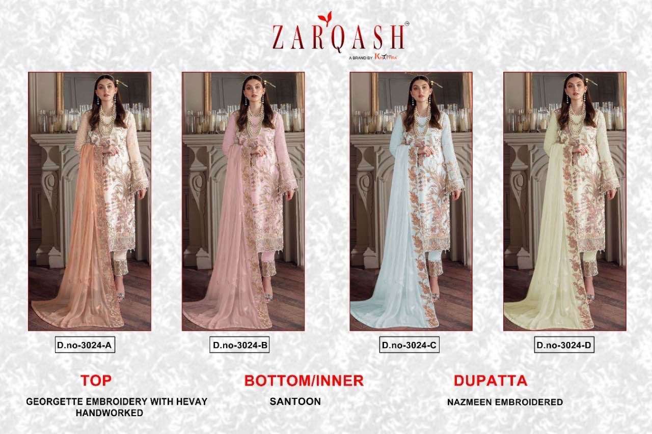 Zarqash Z 3024 A To D Pakistani Suits Wholesale catalog