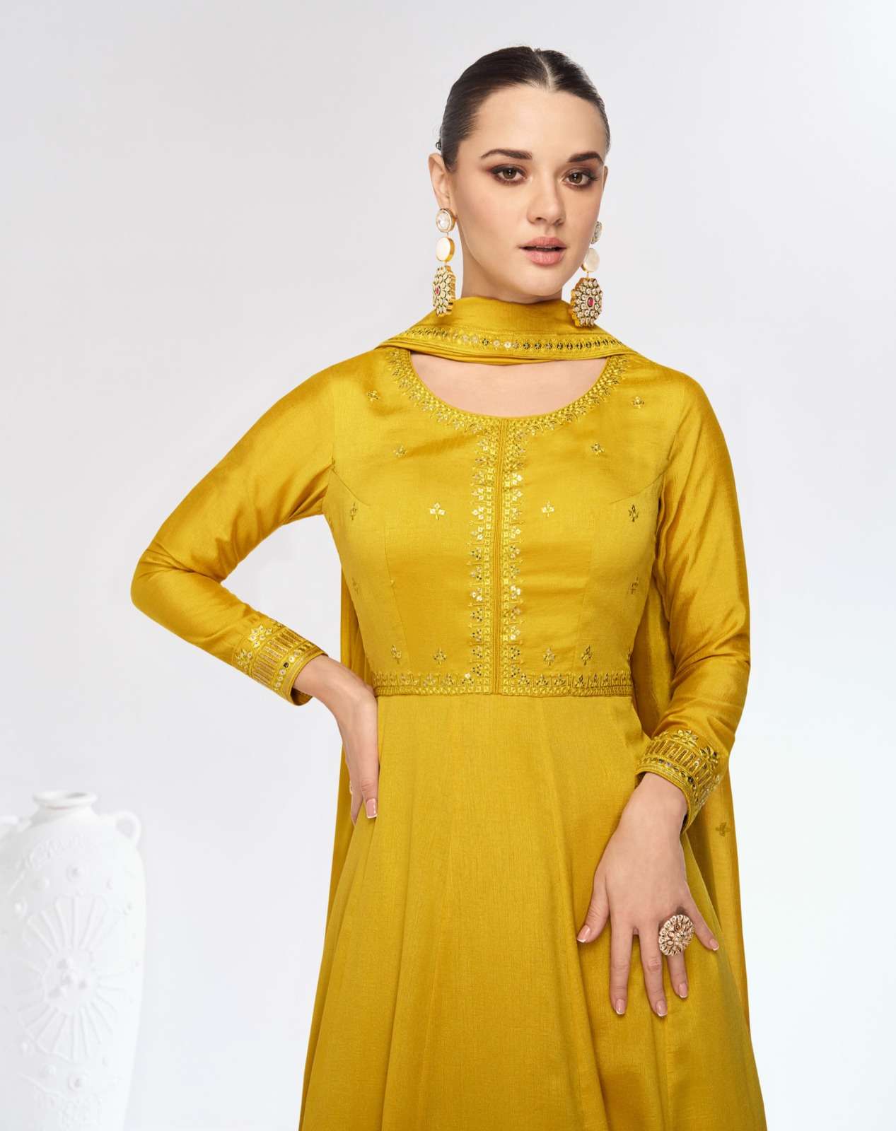 Aashirwad Mari Gold Premium Silk Gown With Dupatta Wholesale Catalog
