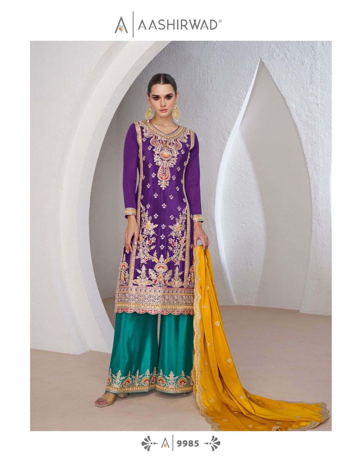 Aashirwad Minali Chinon Silk Designer Salwar Kameez Wholesale catalog