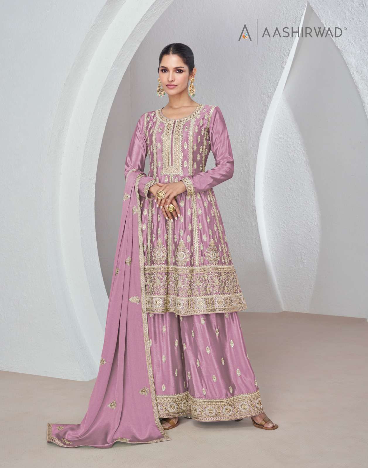 Aashirwad Sajda Chinon Silk Designer Salwar Kameez Wholesale catalog