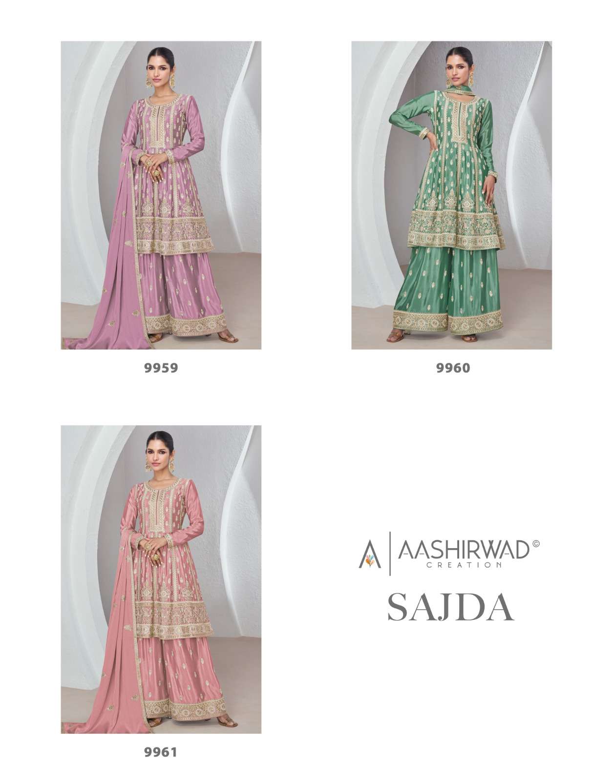 Aashirwad Sajda Chinon Silk Designer Salwar Kameez Wholesale catalog