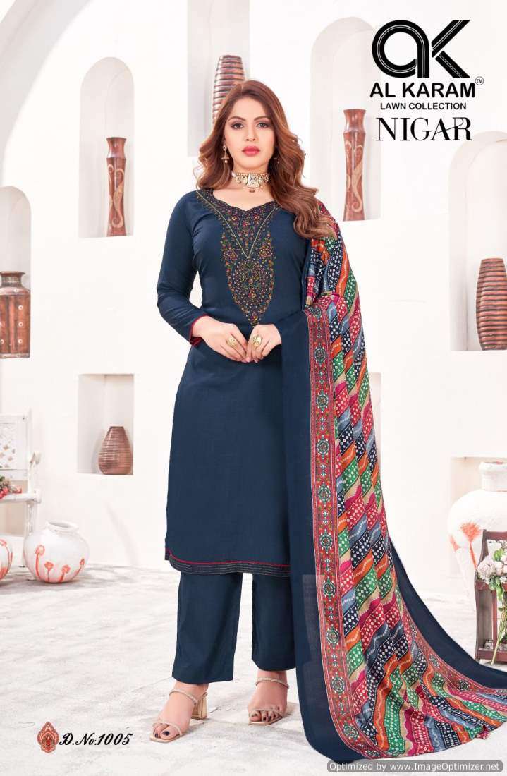 Al Karam Nigar Vol 1 Rayon Embroidery Dress Material Wholesale catalog