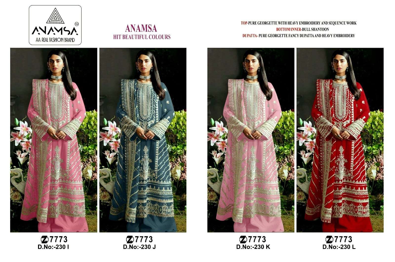 Anamsa 230 I To L Hit Colors Pakistani Suit Wholesale catalog