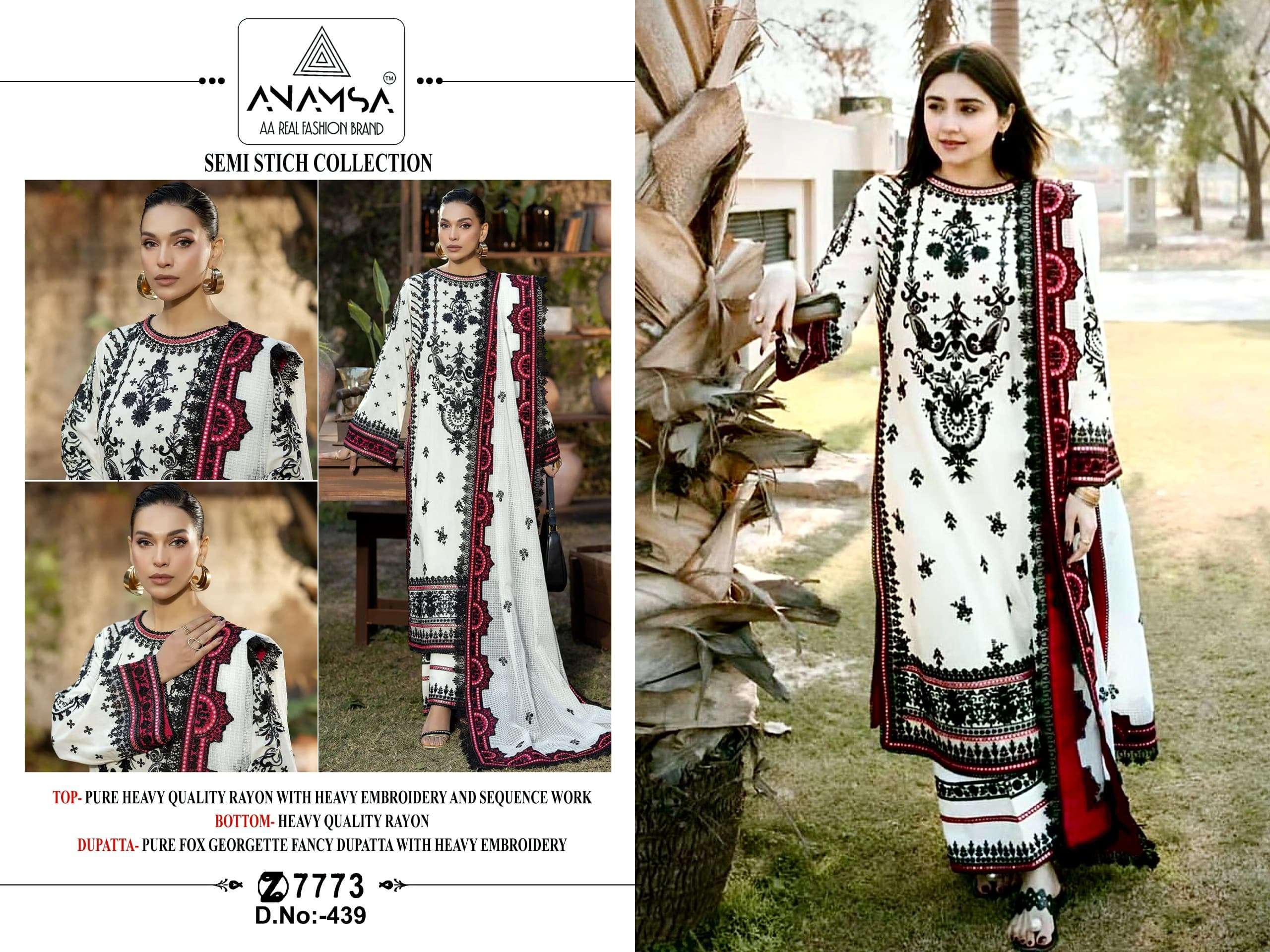 Anamsa 439 Rayon Embroidered Salwar Kameez Wholesale catalog