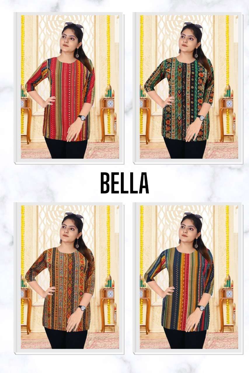 Bella Heavy Rayon Designer Kurti Top Wholesale catalog