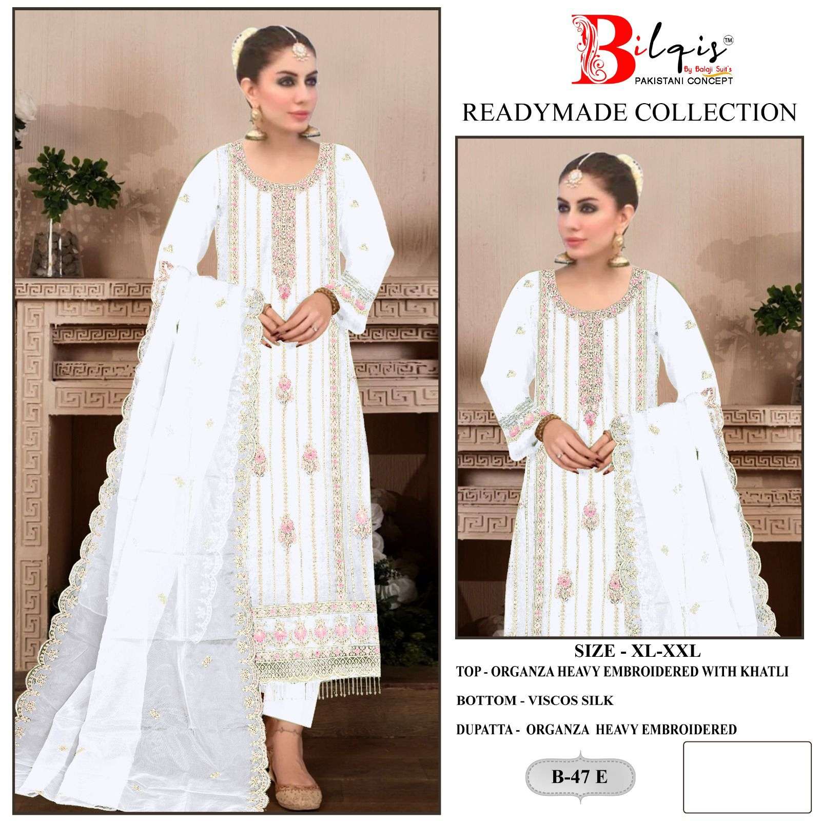 Bilqis B 47 E To H Organza Pakistani Suits Wholesale catalog