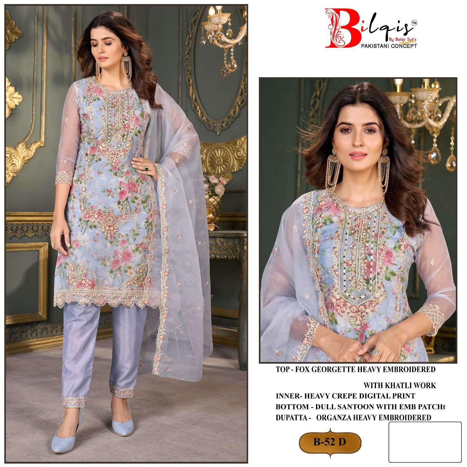 Bilqis B 52 A To D Organza Salwar Kameez Wholesale catalog