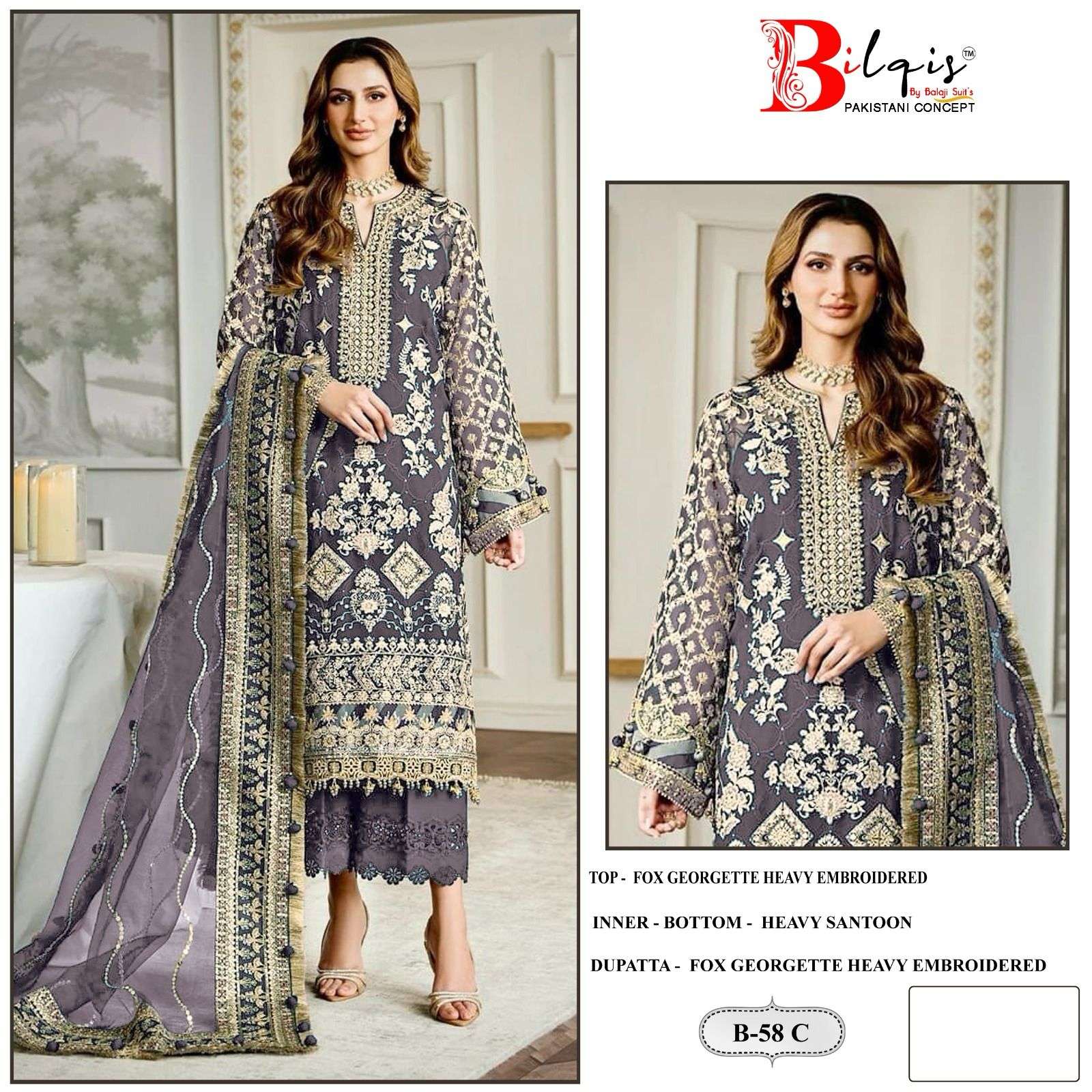 Bilqis B 58 A To D Georgette Salwar Kameez Wholesale catalog