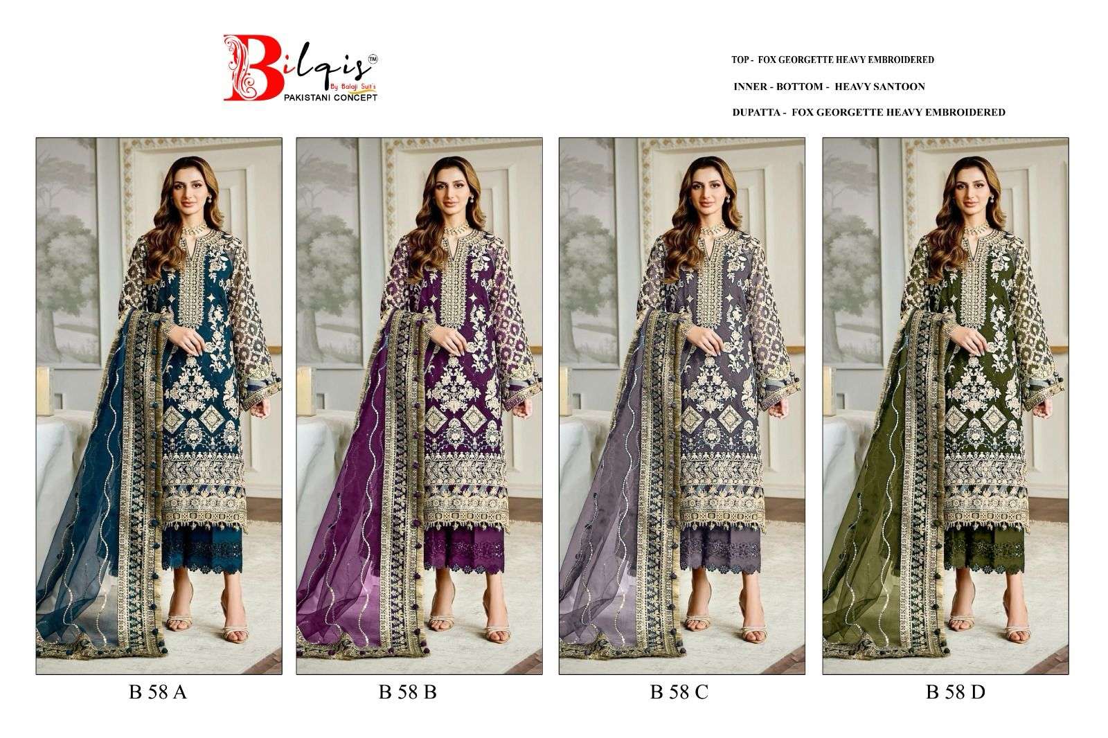 Bilqis B 58 A To D Georgette Salwar Kameez Wholesale catalog