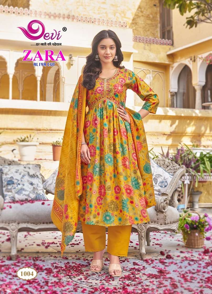Devi Zara Vol-1 – Aliya Cut Kurti Pant With Dupatta Wholesale Catalog