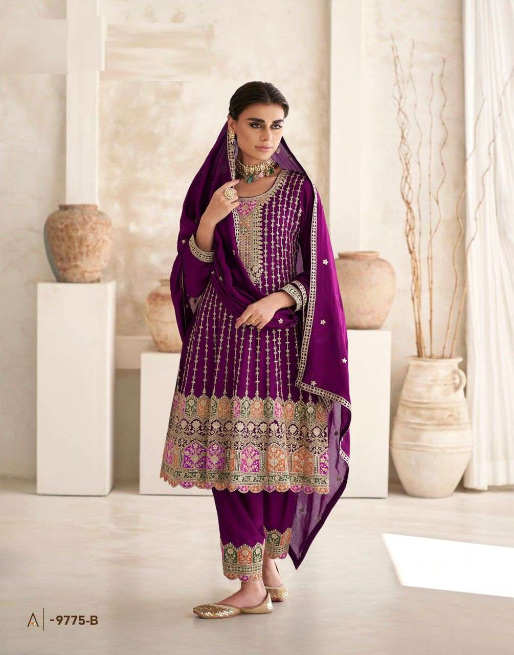 Kf 9775 A To E Chinon Embroidered Salwar Kameez Wholesale catalog