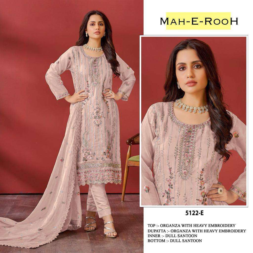 Mah e Rooh 5122 A to E Organza Embroidery Salwar Suit Wholesale catalog
