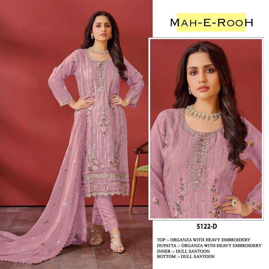 Mah e Rooh 5122 A to E Organza Embroidery Salwar Suit Wholesale catalog