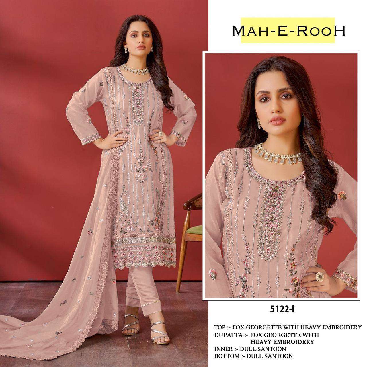Mah E Rooh 5122 F to J Faux Georgette Embroidery Salwar Suit Wholesale catalog