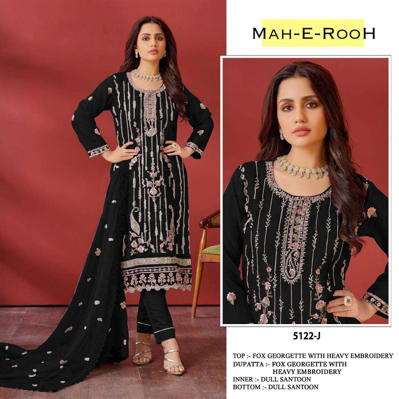 Mah E Rooh 5122 F to J Faux Georgette Embroidery Salwar Suit Wholesale catalog