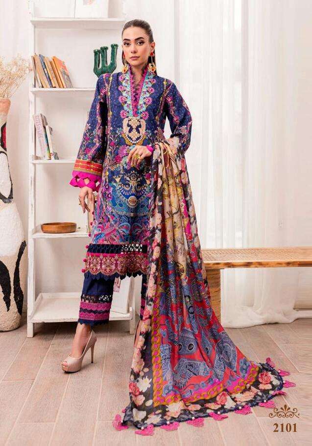 Majesty Cotton Quine Chiffon Dupatta Pakistani Suit Wholesale catalog