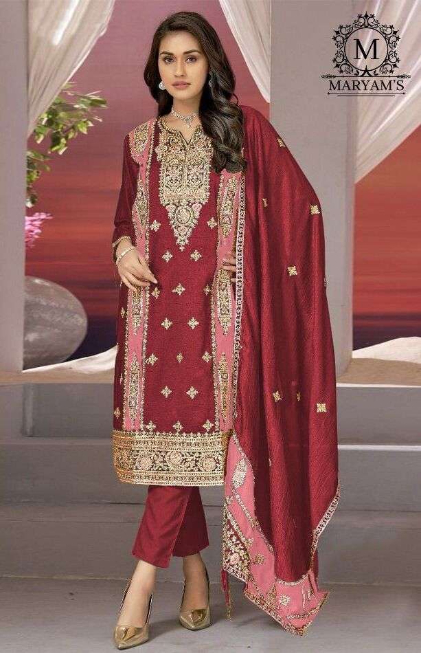 Maryams 168 Chinon Silk Embroidery Salwar Kameez Wholesale catalog