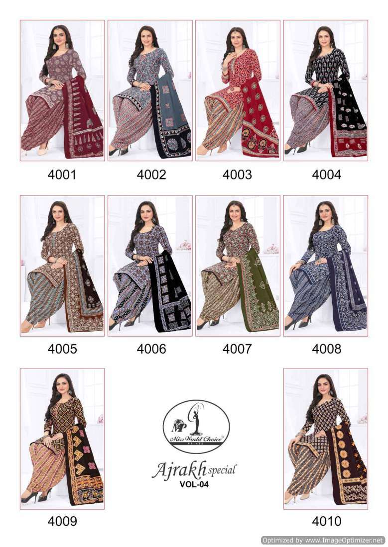 Miss World Ajrakh Vol-4 – Dress Material - Wholesale catalog