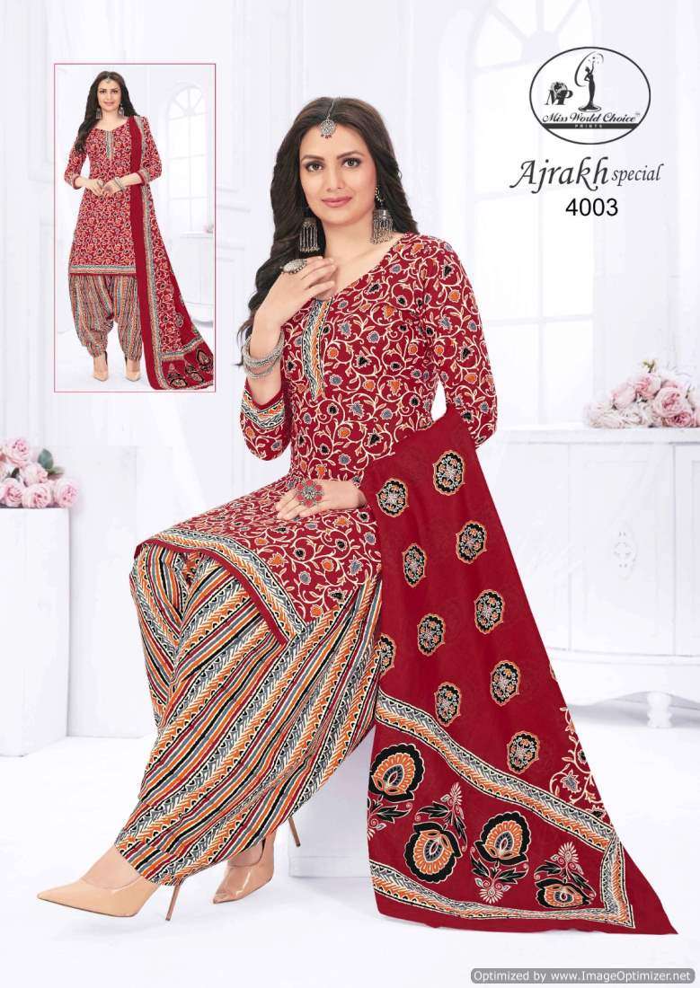 Miss World Ajrakh Vol-4 – Dress Material - Wholesale catalog