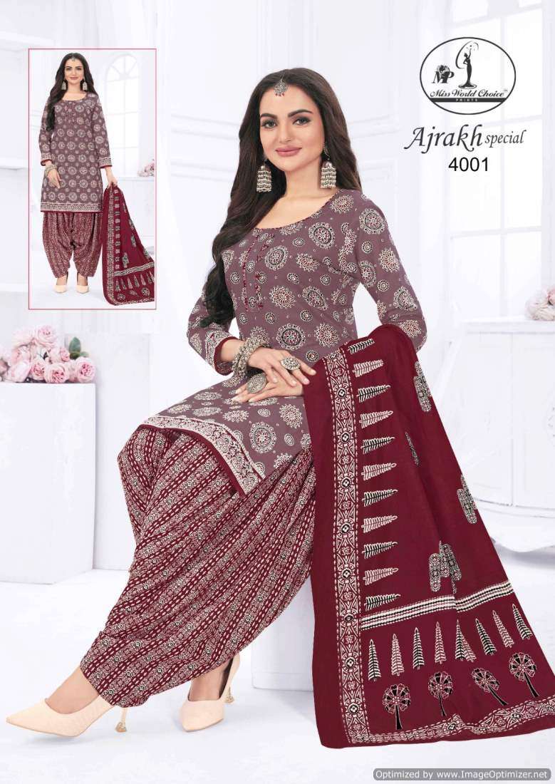 Miss World Ajrakh Vol 4 Printed Cotton Dress Material Wholesale catalog