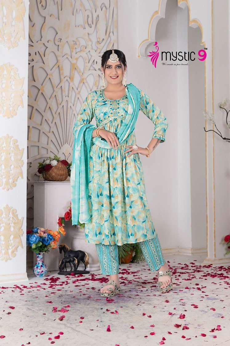 Mystic 9 Pooja Vol-2 – Aliya Cut Kurti Pant With Dupatta Wholesale Catalog