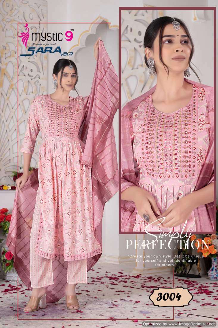 Mystic 9 Sara Vol-3 – Nyra Cut Kurti Pant With Dupatta - Wholesale Catalog