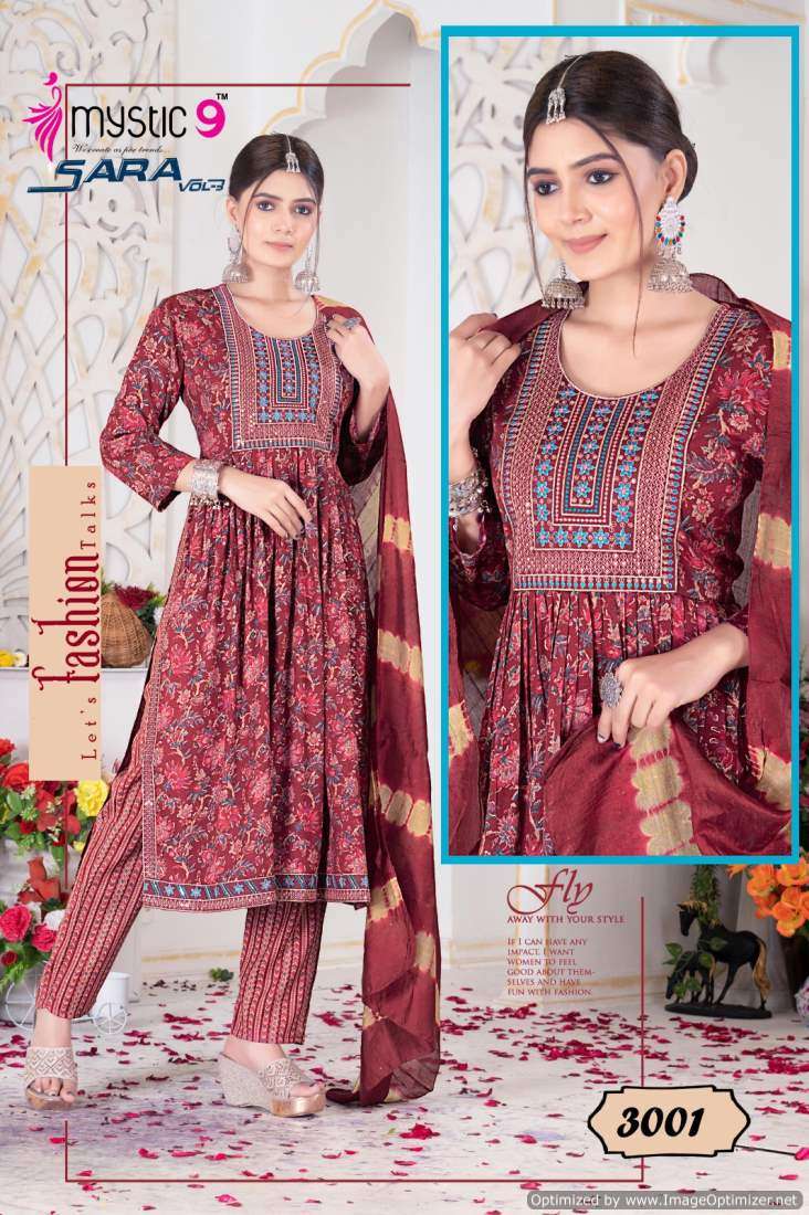 Mystic 9 Sara Vol-3 – Nyra Cut Kurti Pant With Dupatta - Wholesale Catalog