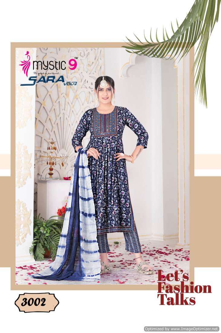 Mystic 9 Sara Vol-3 – Nyra Cut Kurti Pant With Dupatta - Wholesale Catalog