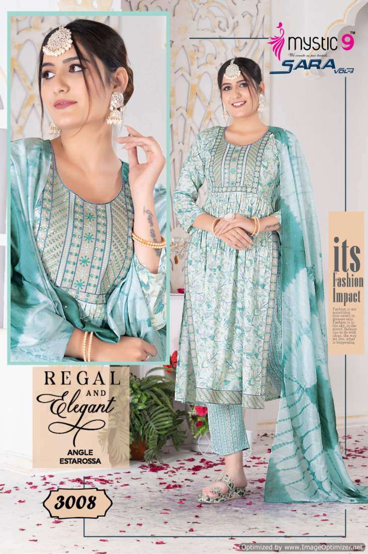 Mystic 9 Sara Vol-3 – Nyra Cut Kurti Pant With Dupatta - Wholesale Catalog