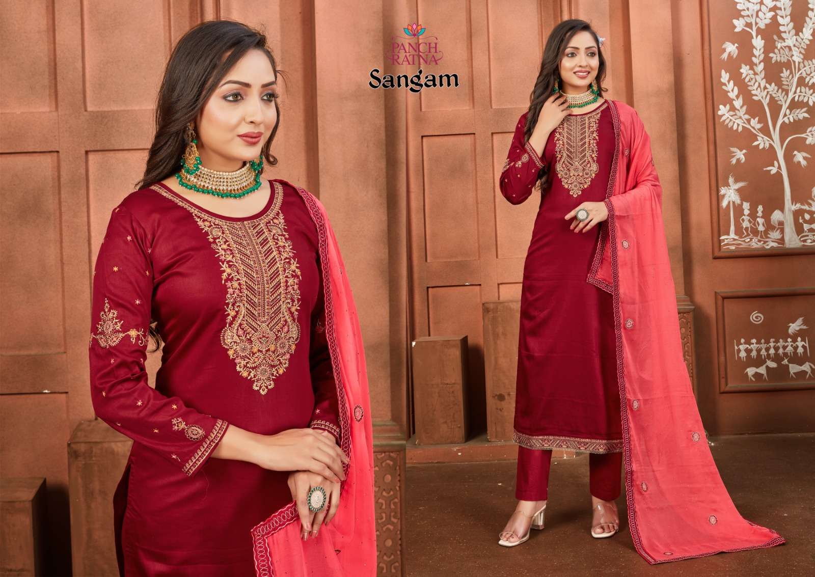 Pancha Ratna Sangam Jam Silk Embroidery Salwar Suits Wholesale catalog