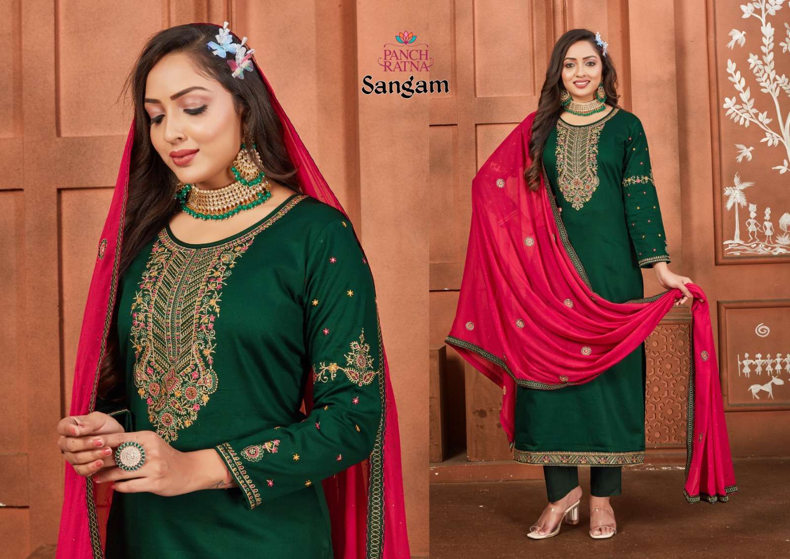 Pancha Ratna Sangam Jam Silk Embroidery Salwar Suits Wholesale catalog