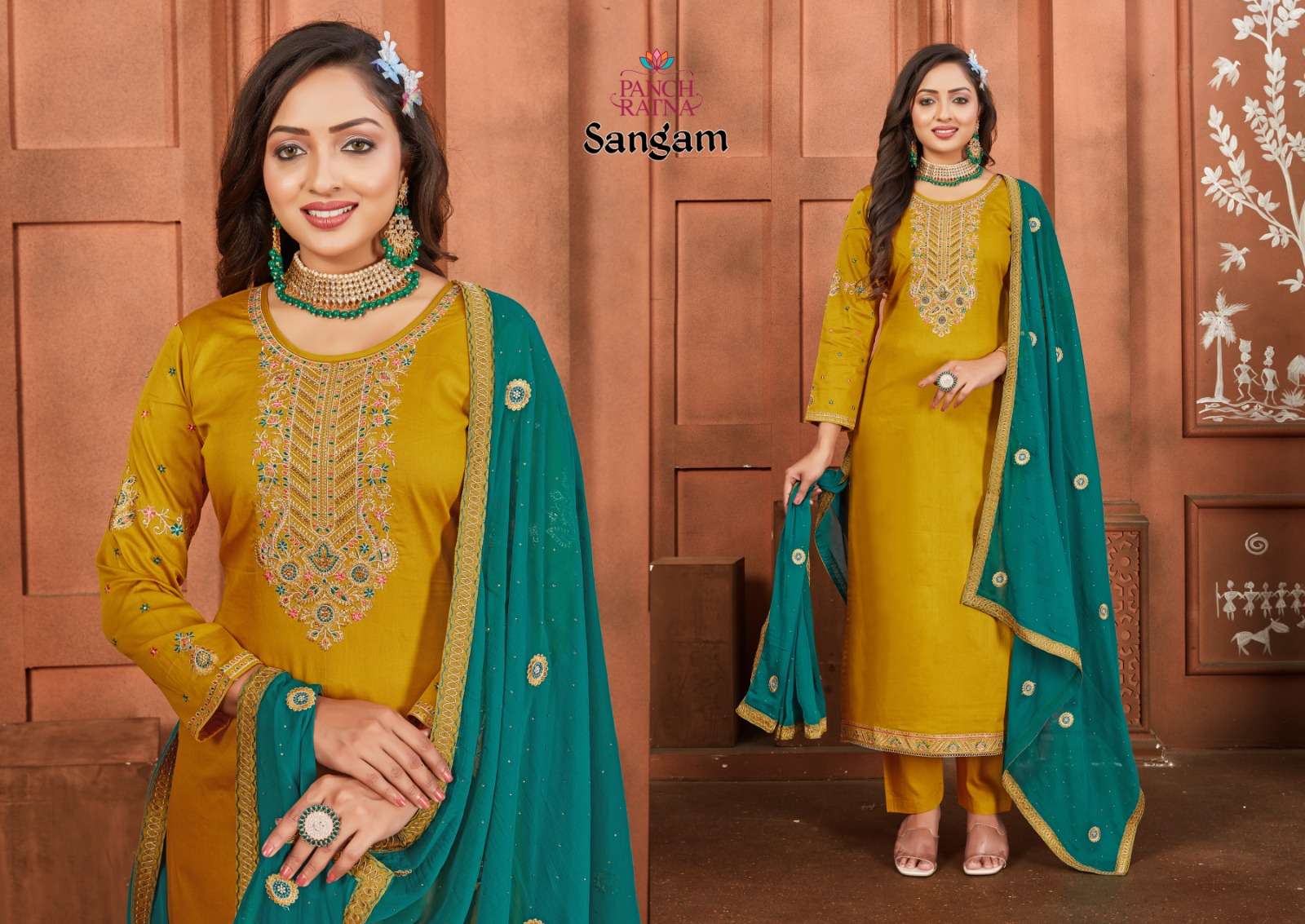 Pancha Ratna Sangam Jam Silk Embroidery Salwar Suits Wholesale catalog