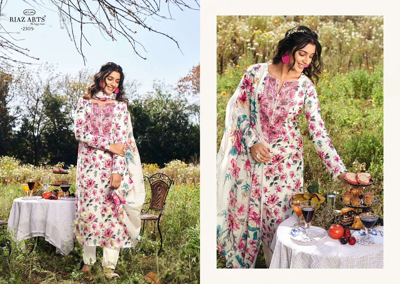 Riaz Arts Khwaab Karachi Lawn Camric Digital Printed Dress Material Wholesale catalog