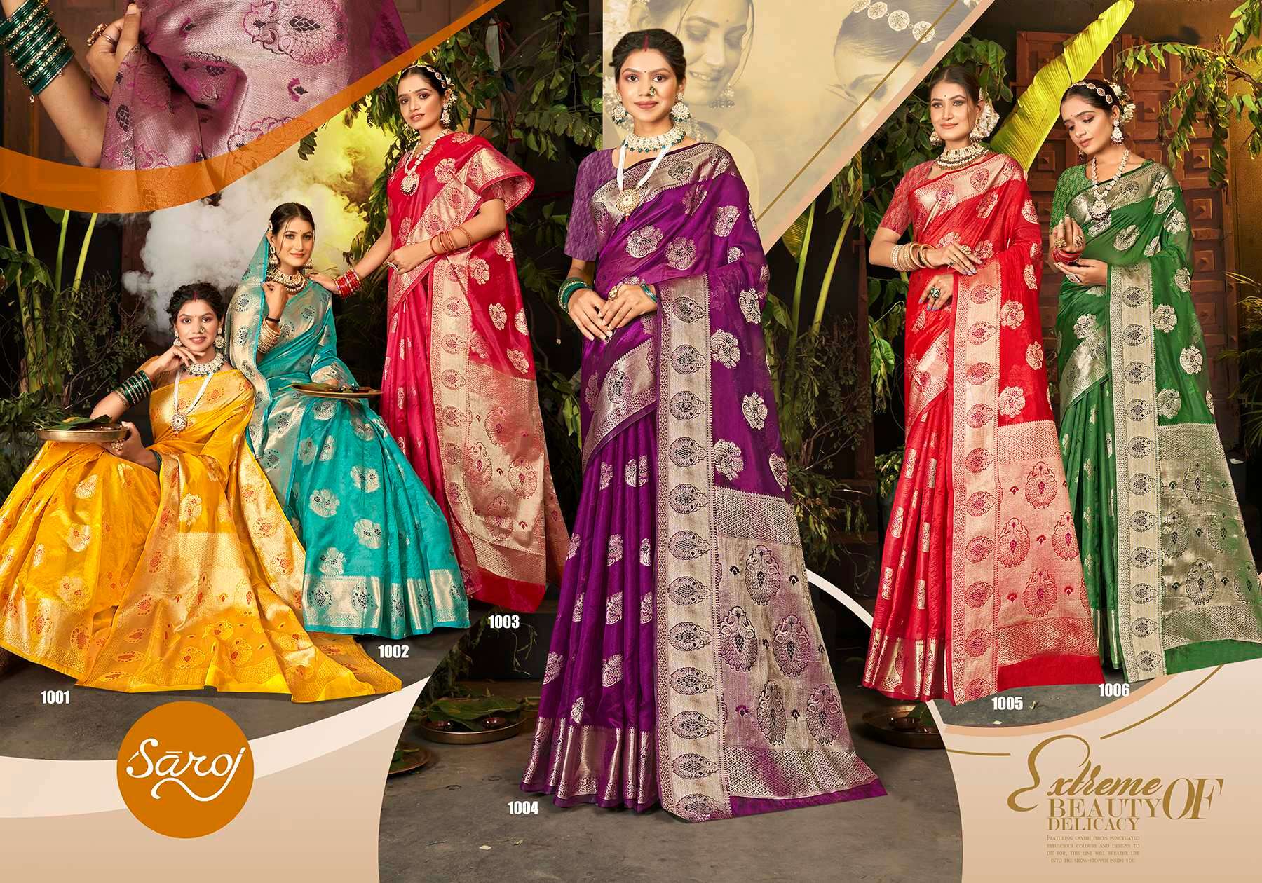 Saroj Haar Shringar vol.4 Premium cxc bright organza silk in bright matching Saree Wholesale catalog    