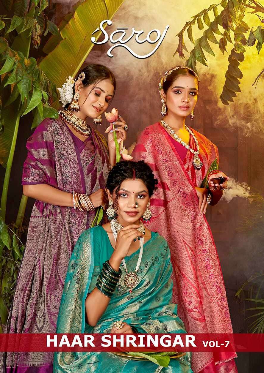 Saroj Haar Shringar vol.7 Premium cxc bright organza silk in bright matching Saree Wholesale catalog    