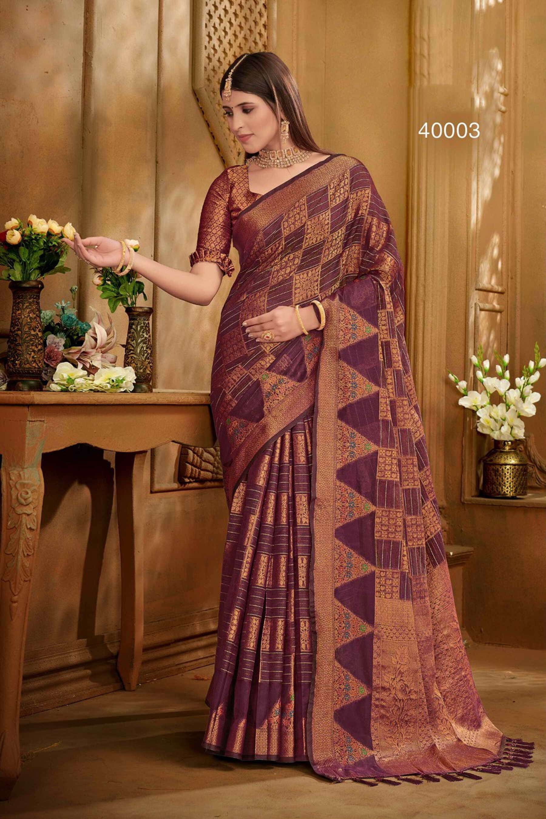 Saroj Indian art vol.2 Soft organza with heavy rich pallu  Saree Wholesale catalog    