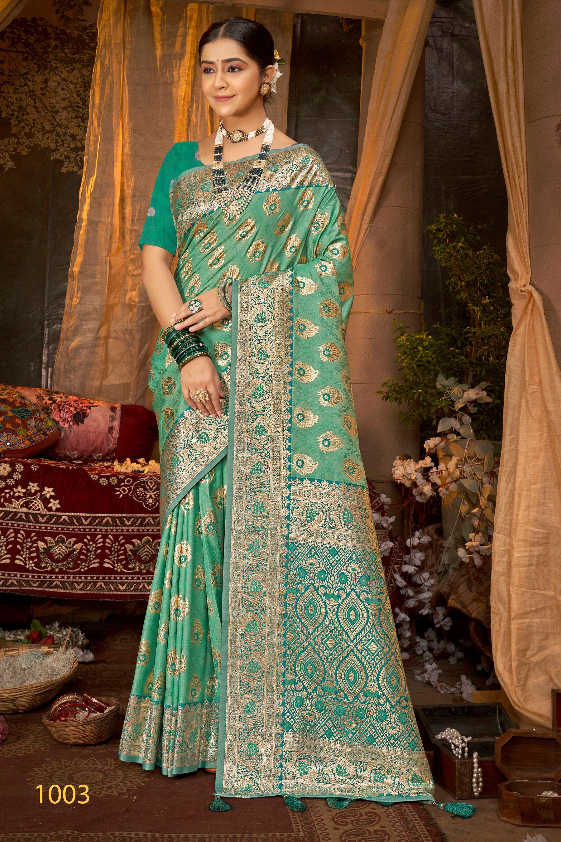 Saroj KARUNA Vol.1 50*600 Heavy silk fabric with jacquard contrast border pallu saree Wholesale catalog    