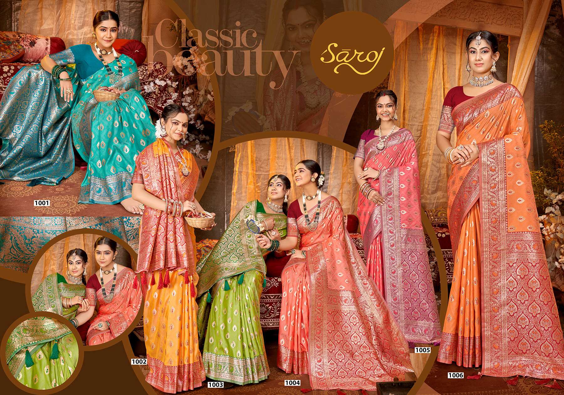 Saroj KARUNA Vol.2 50*600 Heavy silk fabric with jacquard contrast border pallu Saree Wholesale catalog    
