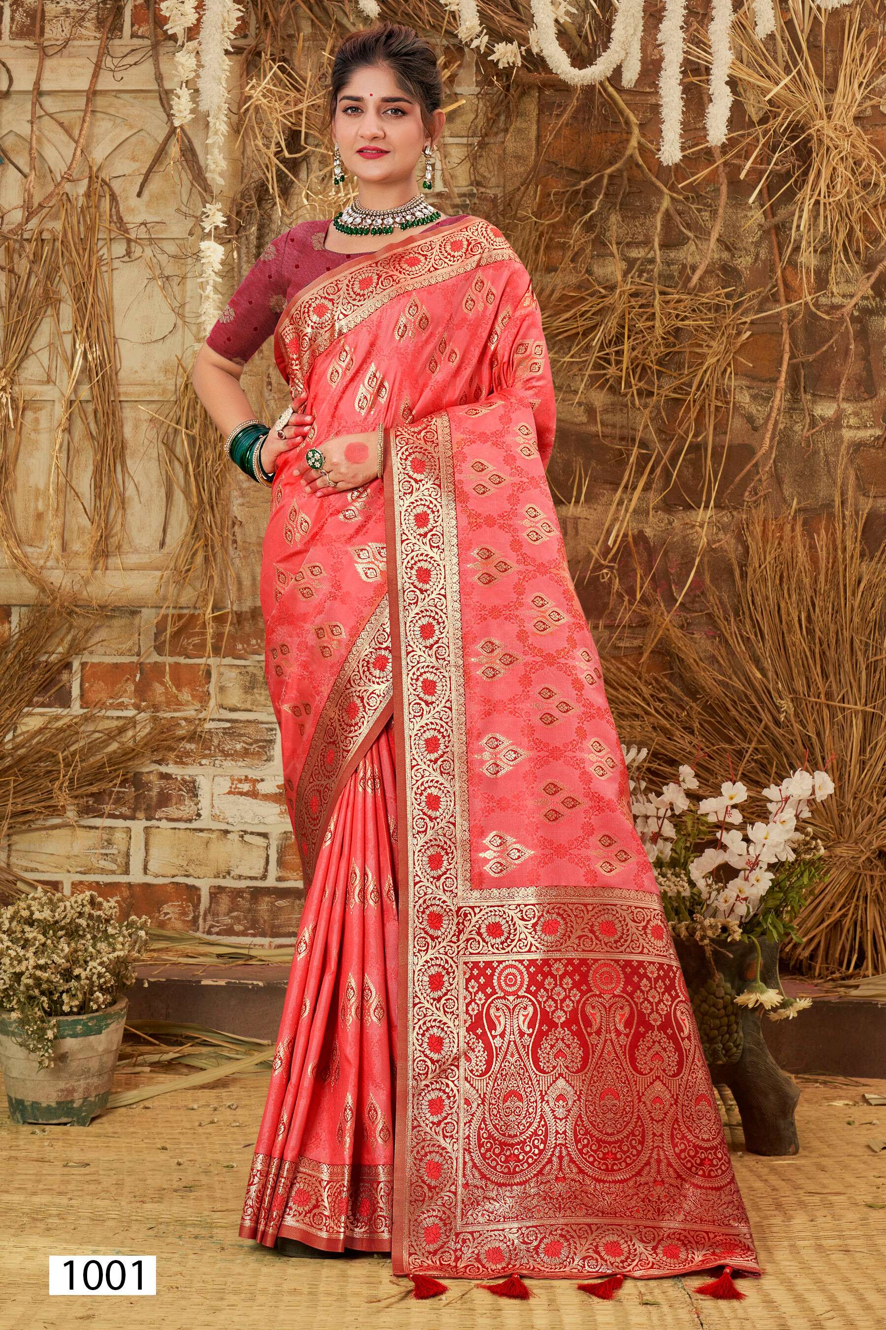 Saroj KARUNA Vol.3 50*600 Heavy silk fabric with jacquard contrast border pallu Wholesale catalog    