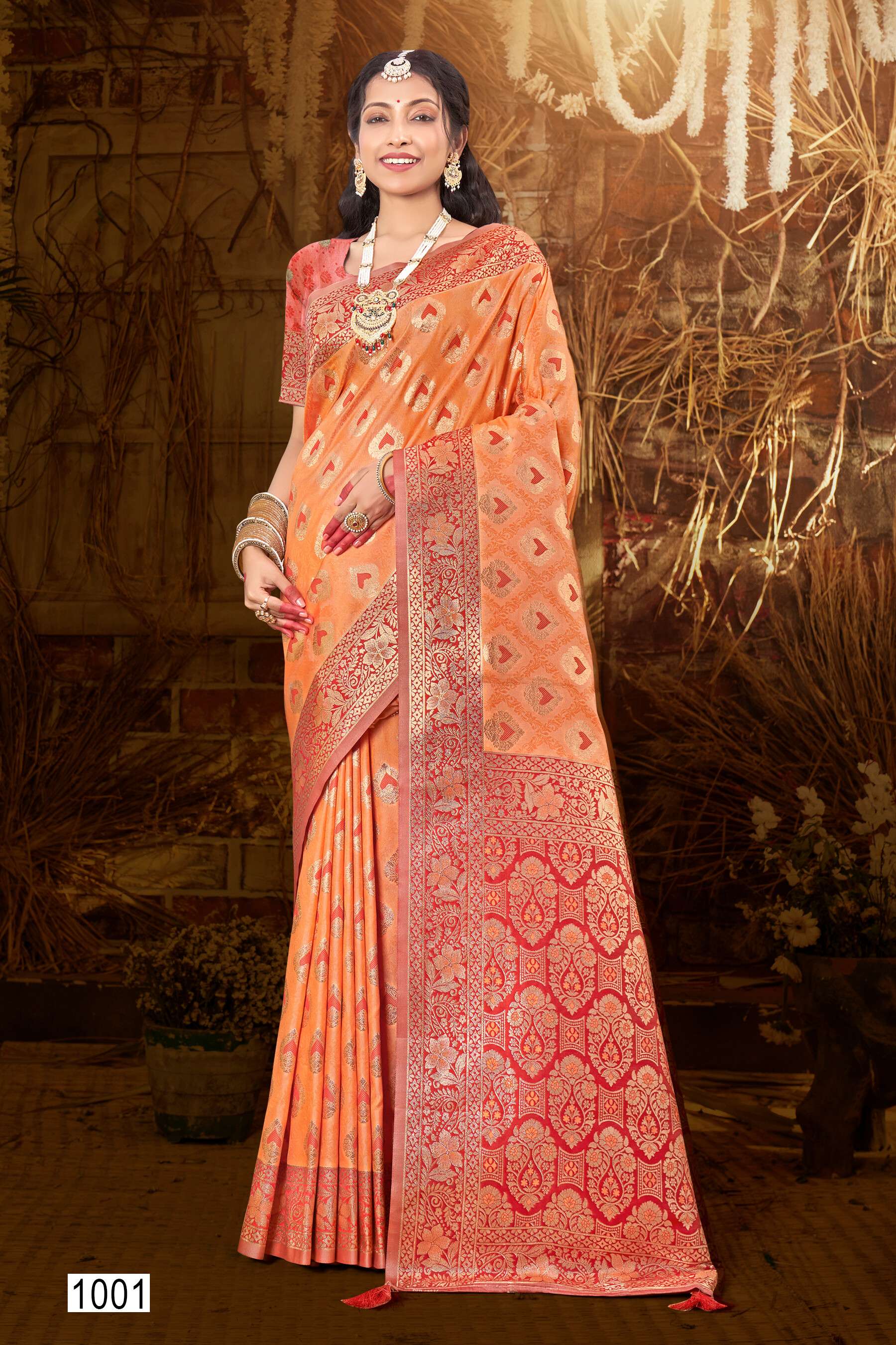 Saroj KARUNA Vol.4 50*600 Heavy silk fabric with jacquard contrast border pallu Wholesale catalog    