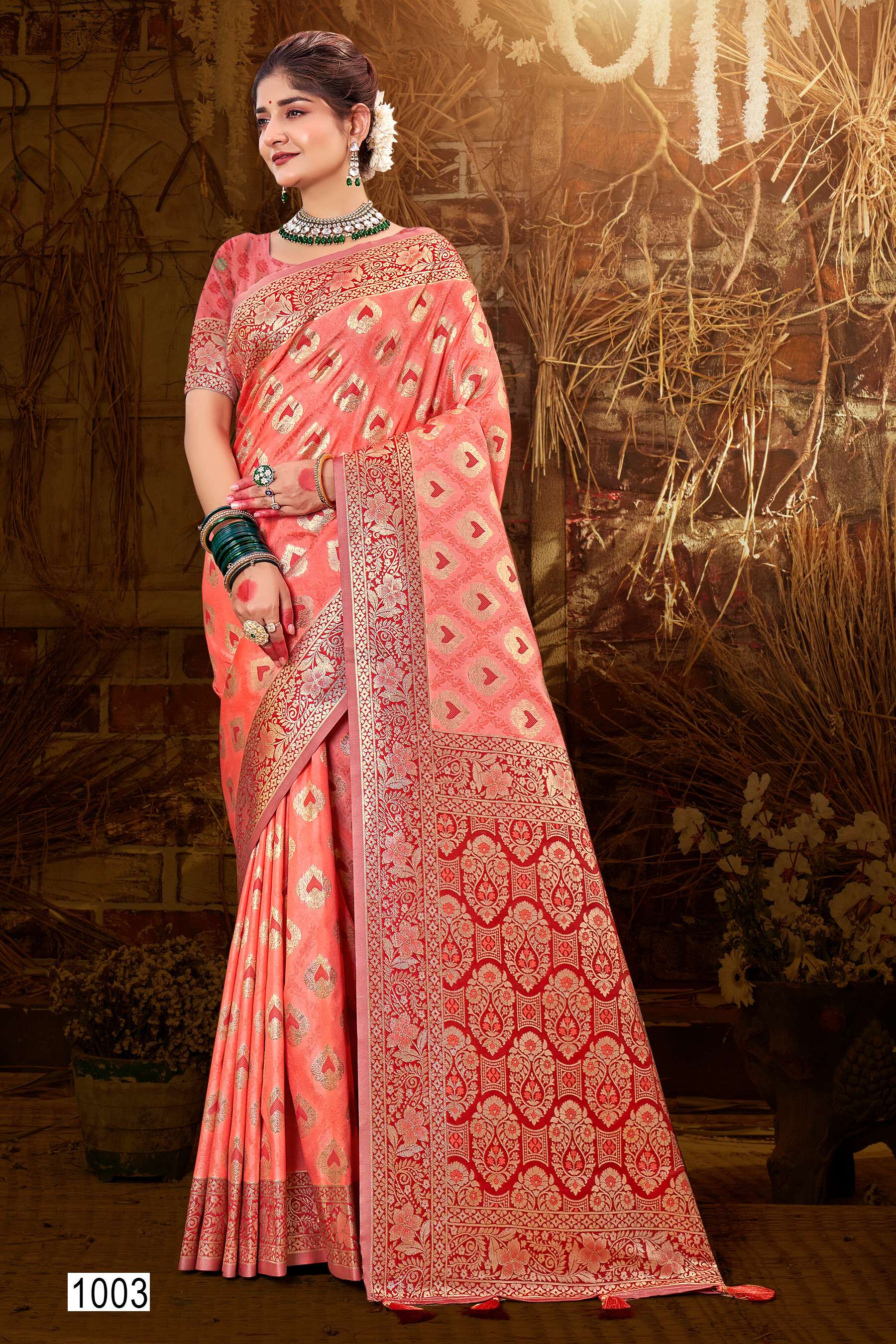 Saroj KARUNA Vol.4 50*600 Heavy silk fabric with jacquard contrast border pallu Wholesale catalog    