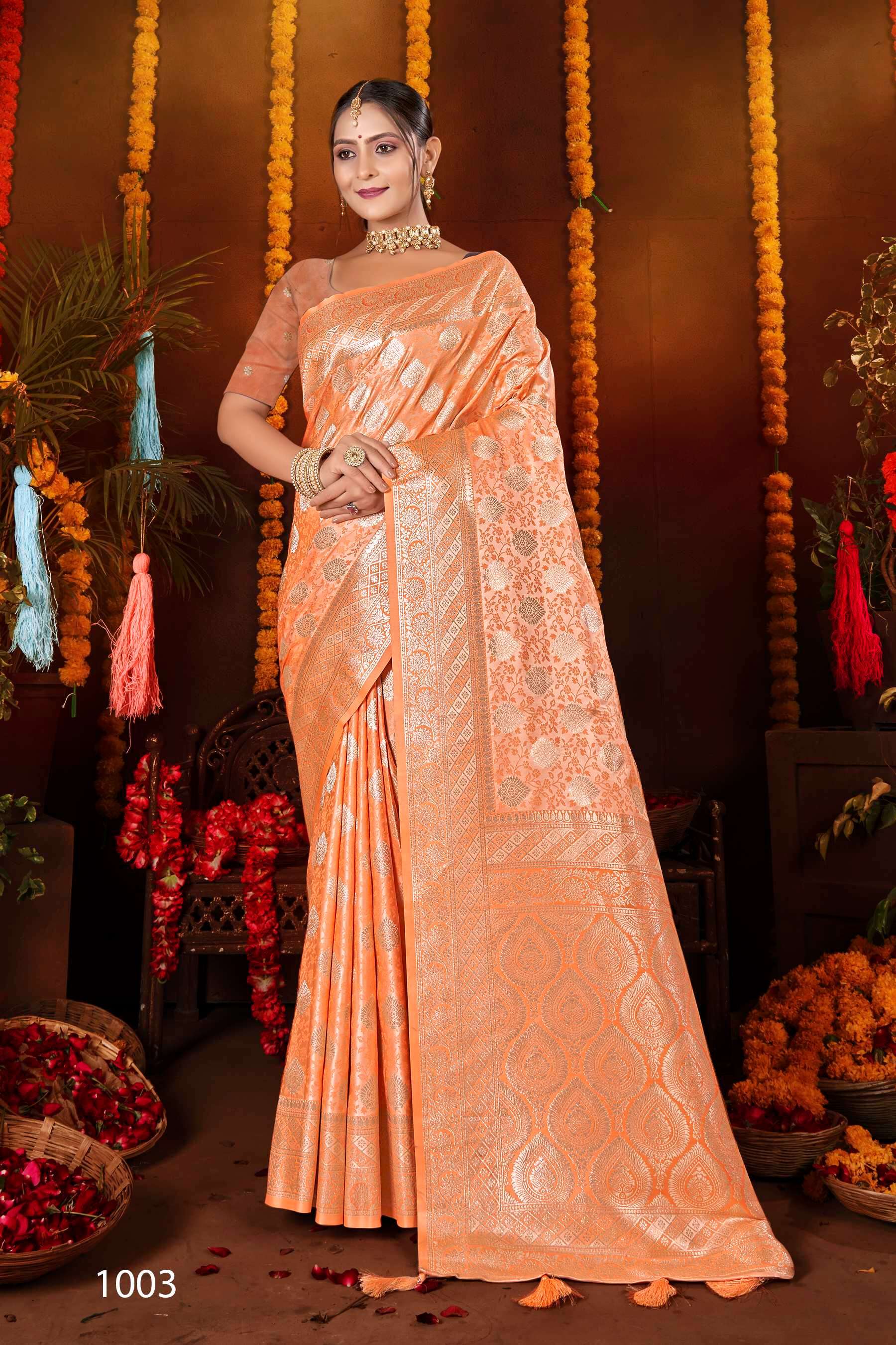 Saroj Priyadamini vol.2 50*600 Satin silk with self jacquard Saree Wholesale catalog    