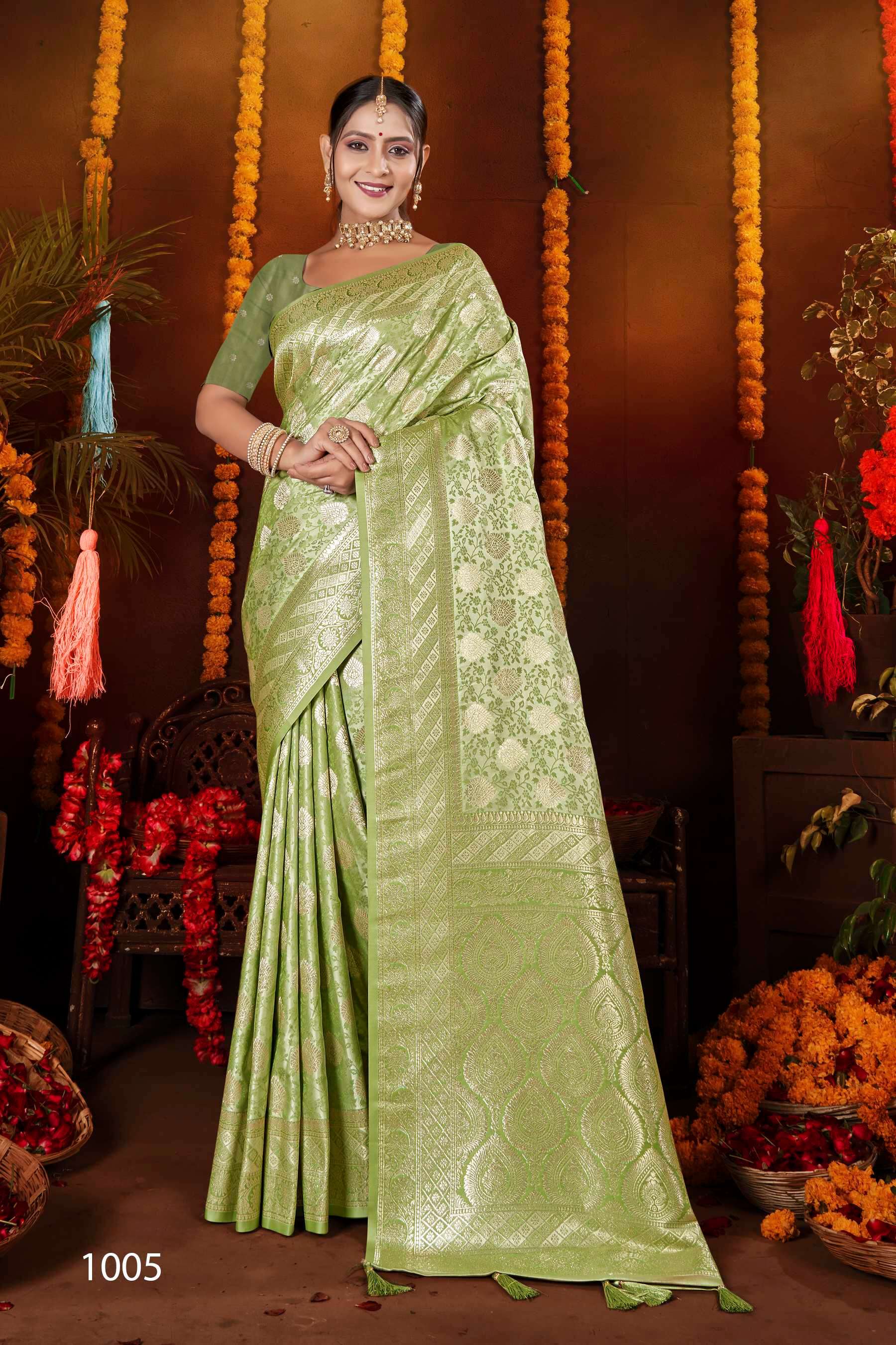 Saroj Priyadamini vol.2 50*600 Satin silk with self jacquard Saree Wholesale catalog    