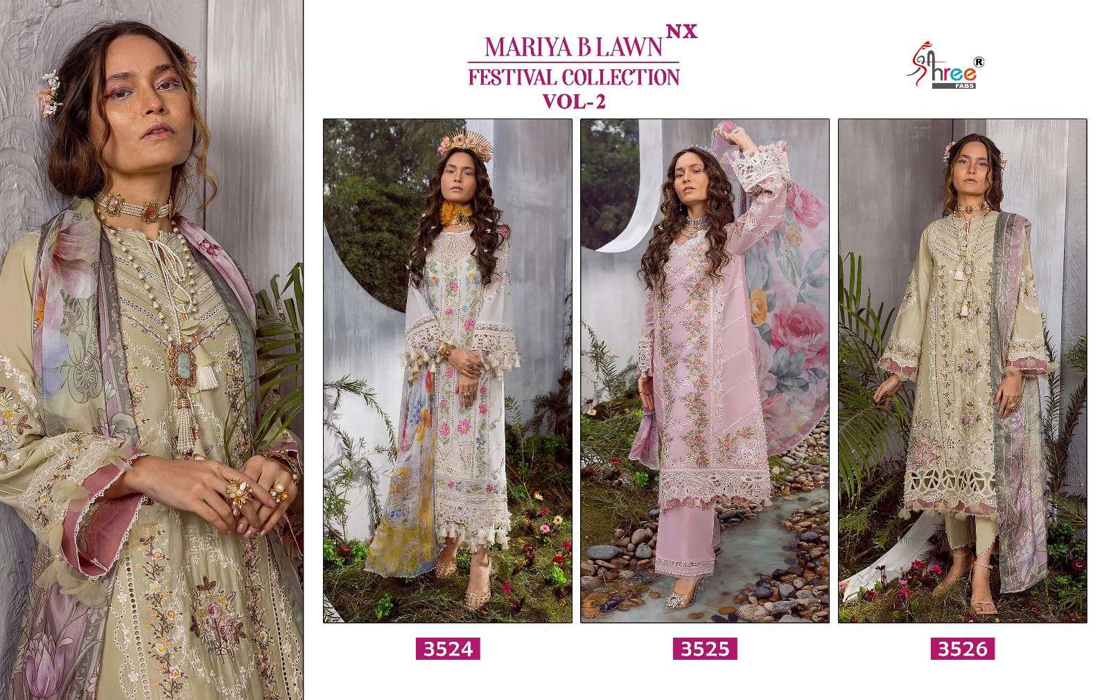 Shree Mariya B Lawn Festival Vol 2 Nx Chiffon Dupatta Salwar Suit Wholesale catalog