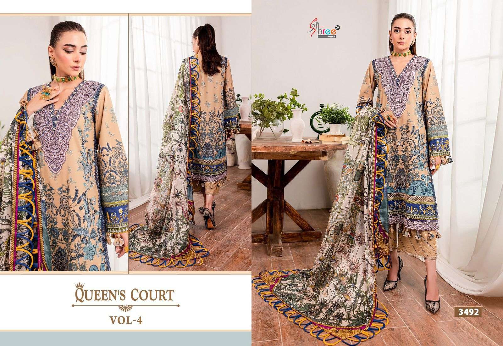 Shree Queens Court Vol 4 Chiffon Dupatta Pakistani Suits Wholesale catalog