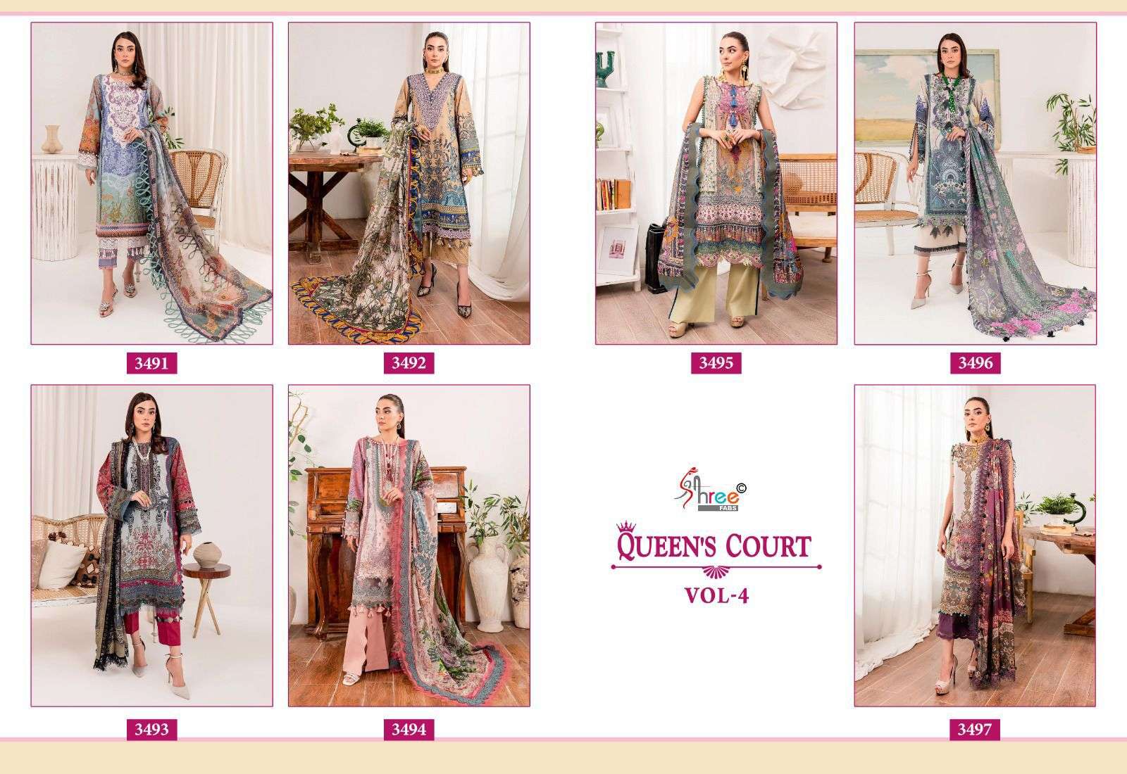 Shree Queens Court Vol 4 Chiffon Dupatta Pakistani Suits Wholesale catalog