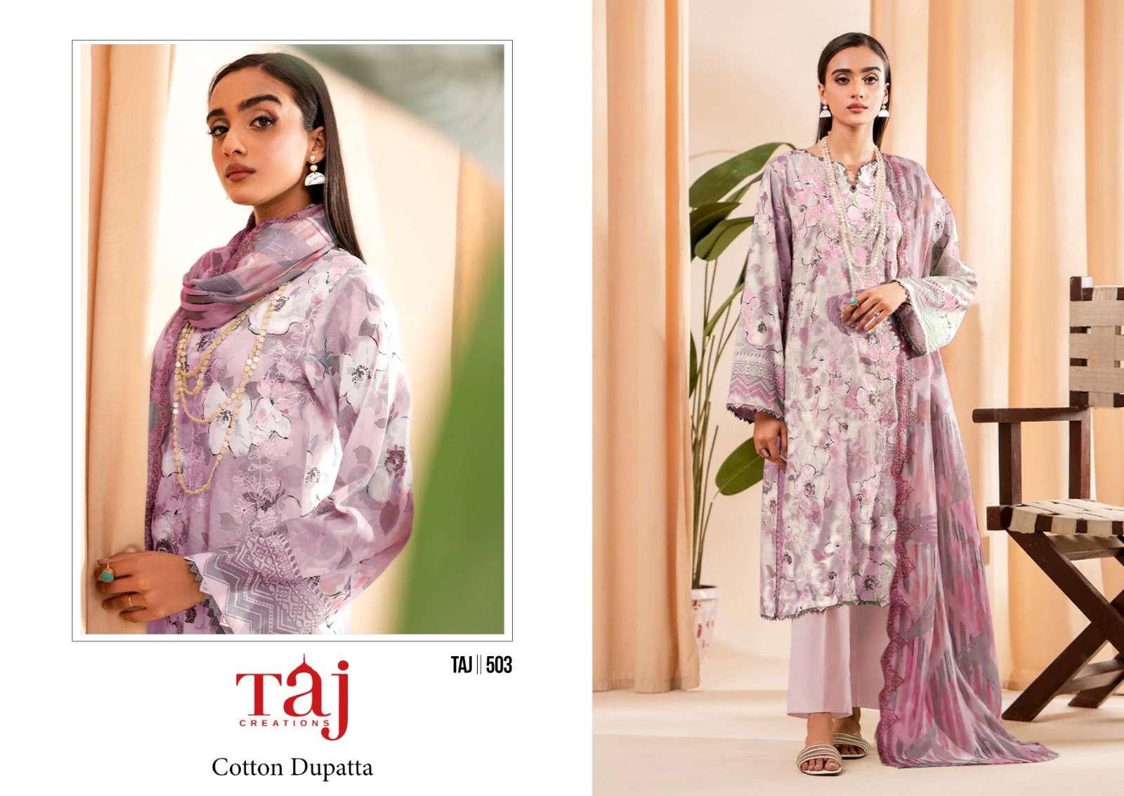 Taj 502 And 503 Chiffon Dupatta Pakistani Suits Wholesale catalog 