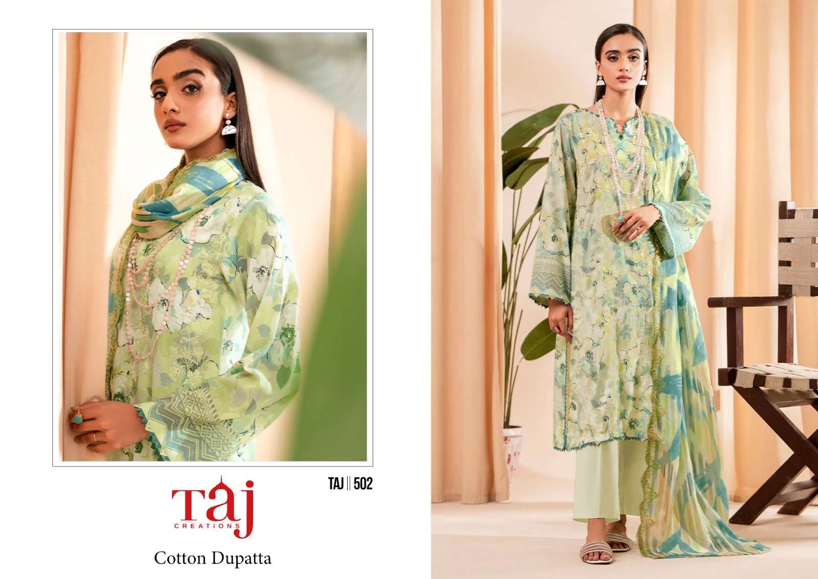 Taj 502 And 503 Cotton Dupatta Pakistani Suits Wholesale catalog