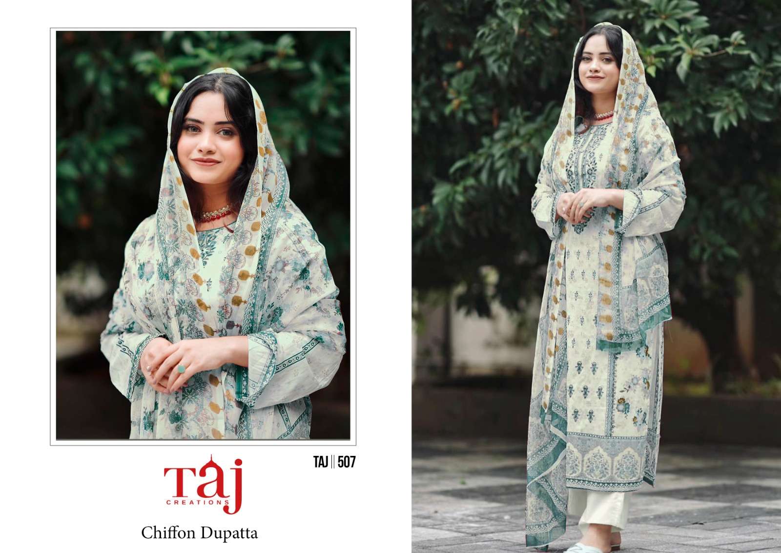 Taj 506 And 507 Cotton Dupatta Pakistani Suits Wholesale catalog
